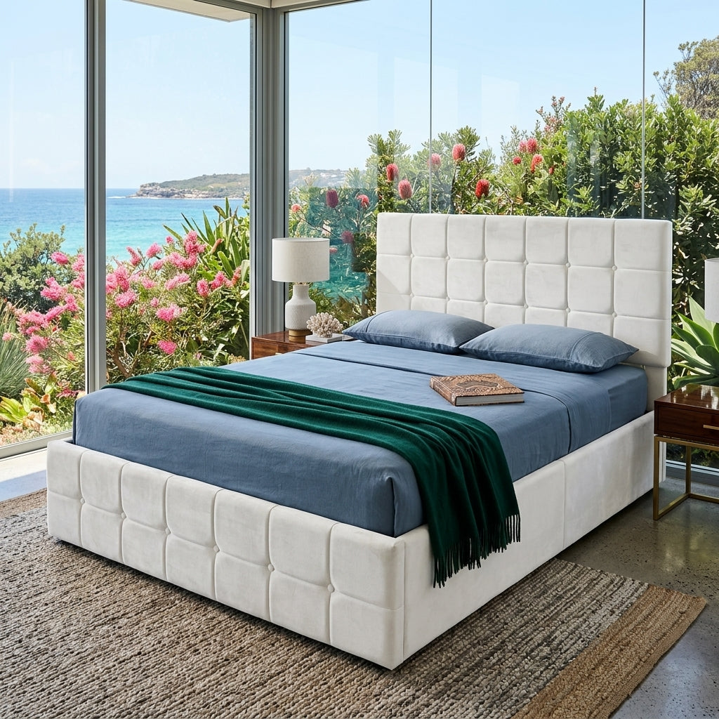 Audreamy Opal Ottoman Bed Beige Velvet Double