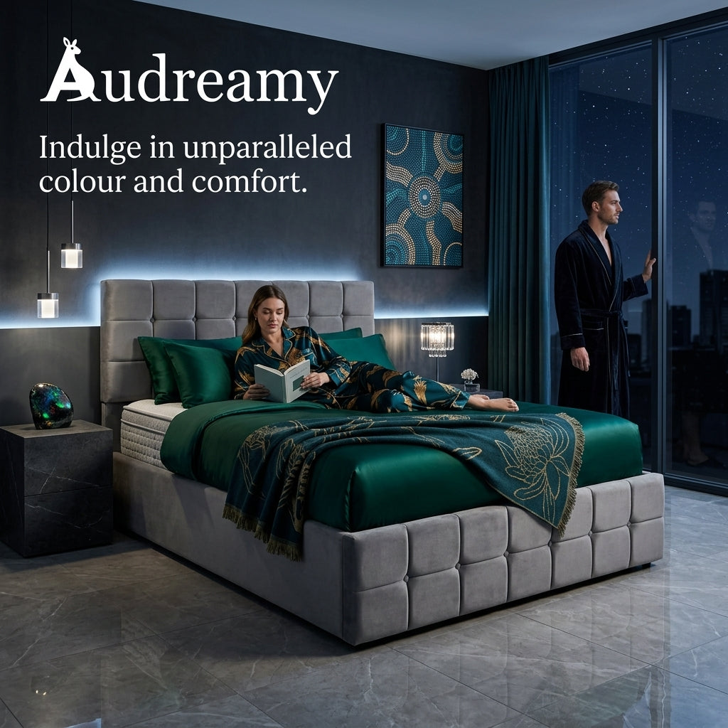 Audreamy Opal Ottoman Bed Grey Velvet Double