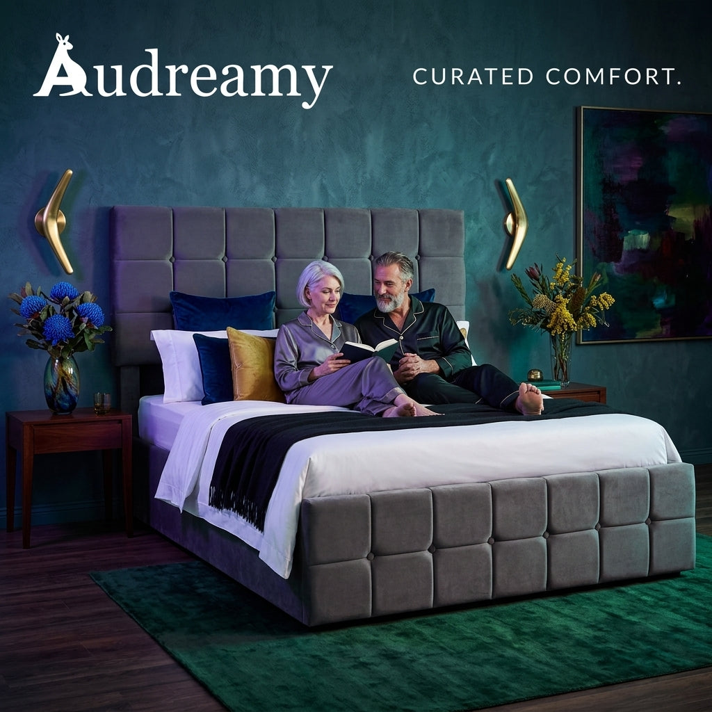 Audreamy Opal Ottoman Bed Grey Velvet Double
