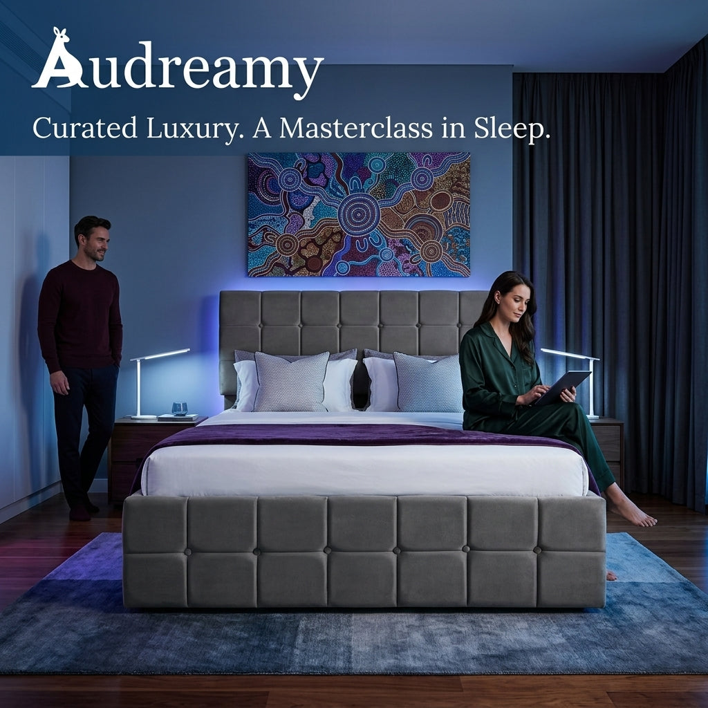 Audreamy Opal Ottoman Bed Grey Velvet Double