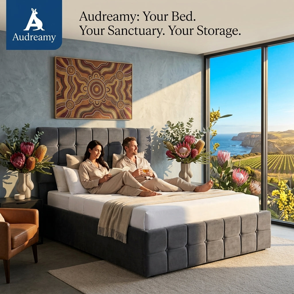Audreamy Opal Ottoman Bed Grey Velvet Double