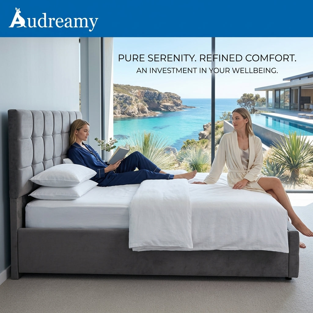 Audreamy Opal Ottoman Bed Grey Velvet Double