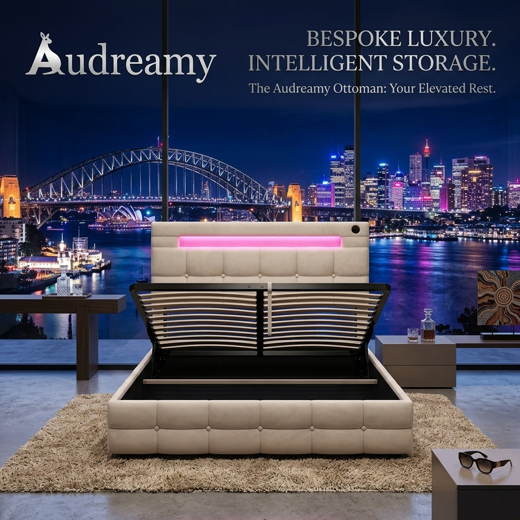 Audreamy Soren Ottoman Bed Beige Velvet Double
