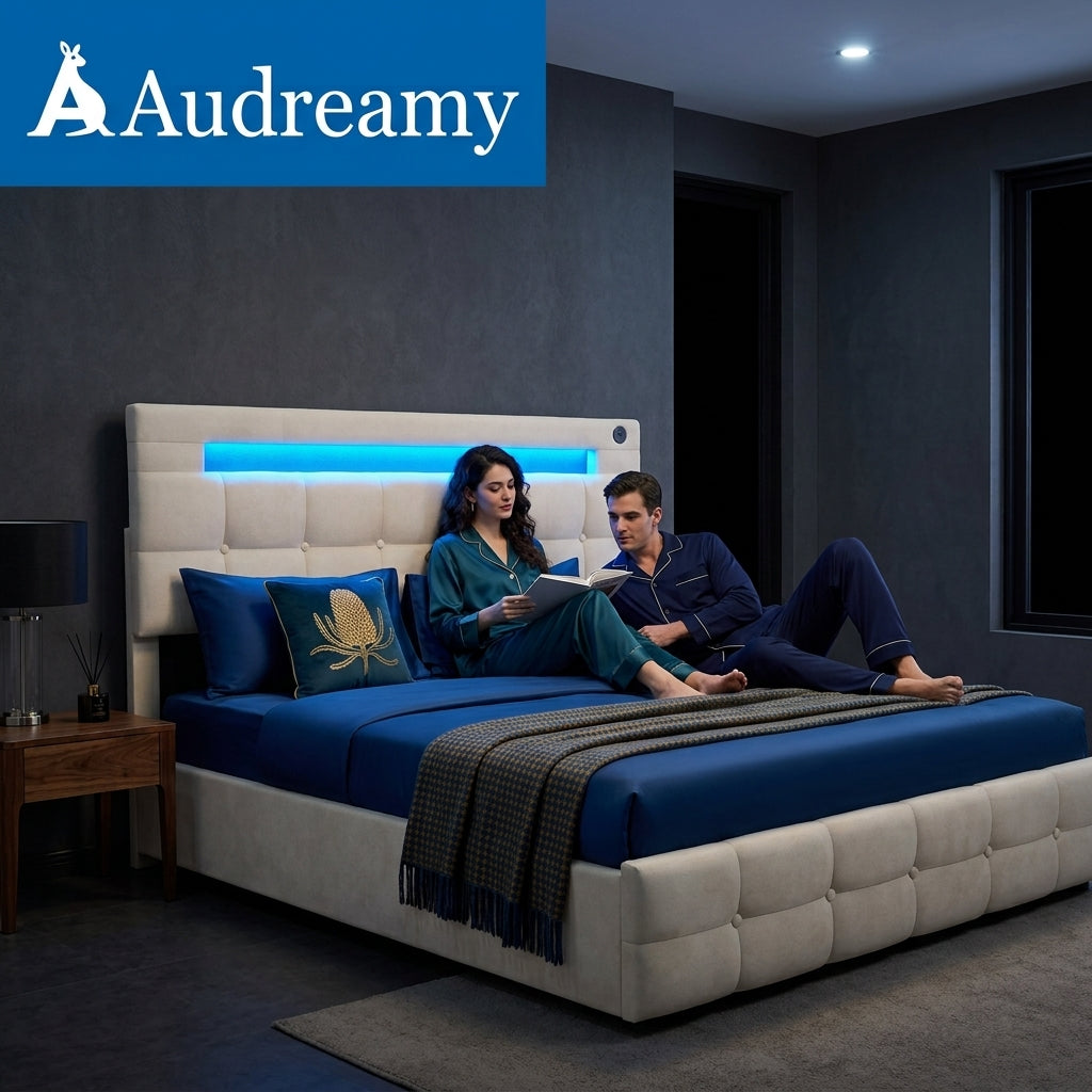 Audreamy Soren Ottoman Bed Beige Velvet Double