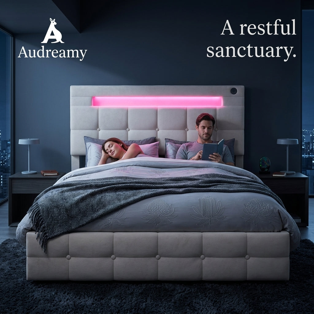 Audreamy Soren Ottoman Bed Beige Velvet Double