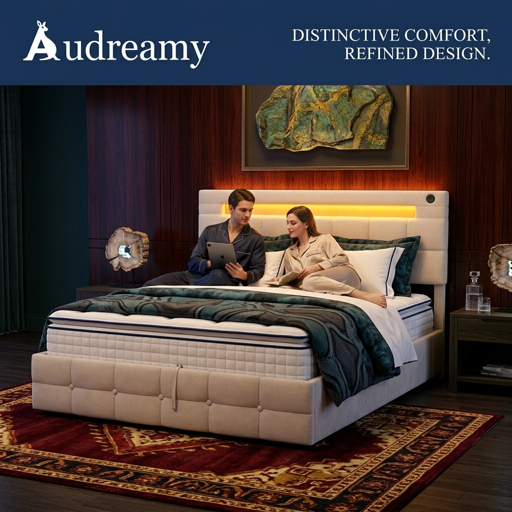 Audreamy Soren Ottoman Bed Beige Velvet Double