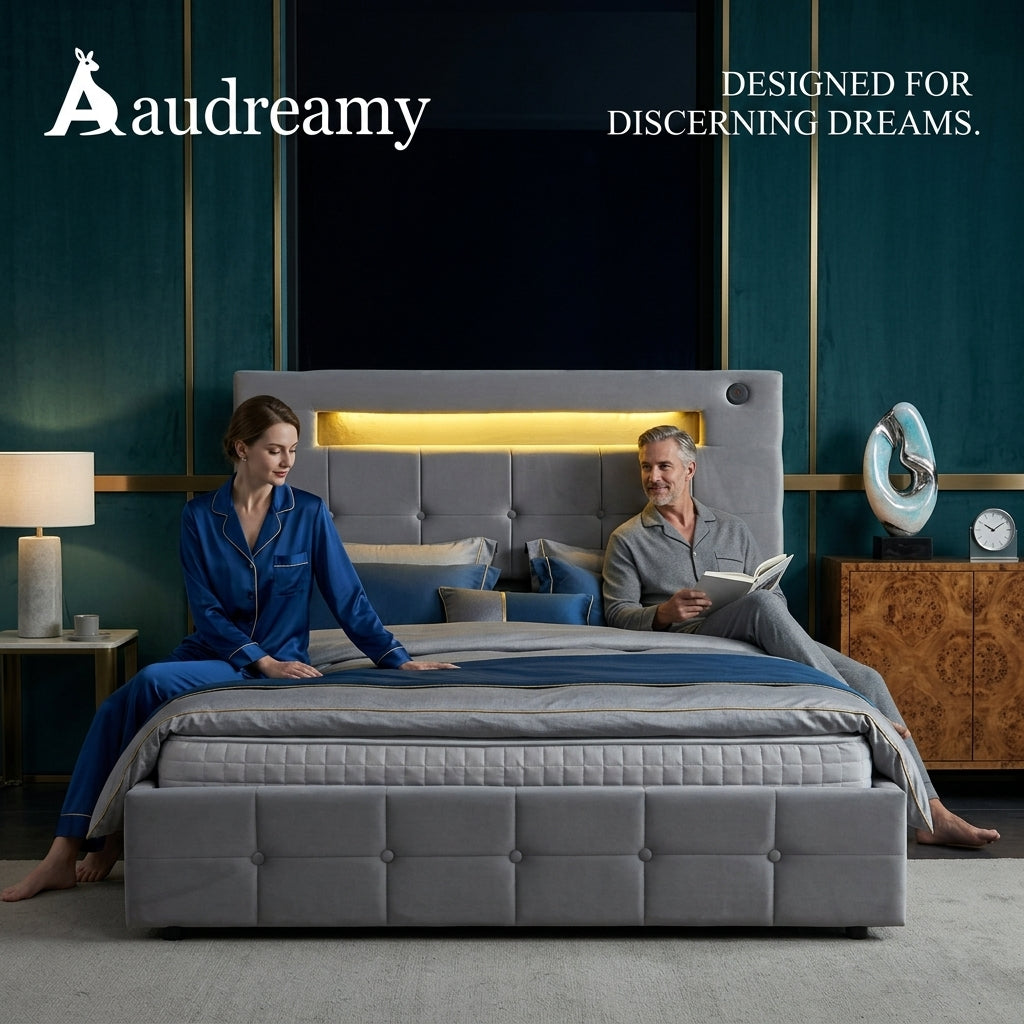 Audreamy Soren Ottoman Bed Grey Velvet Double