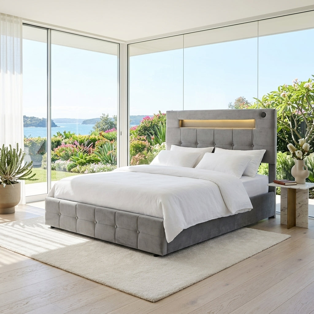 Audreamy Soren Ottoman Bed Grey Velvet Double