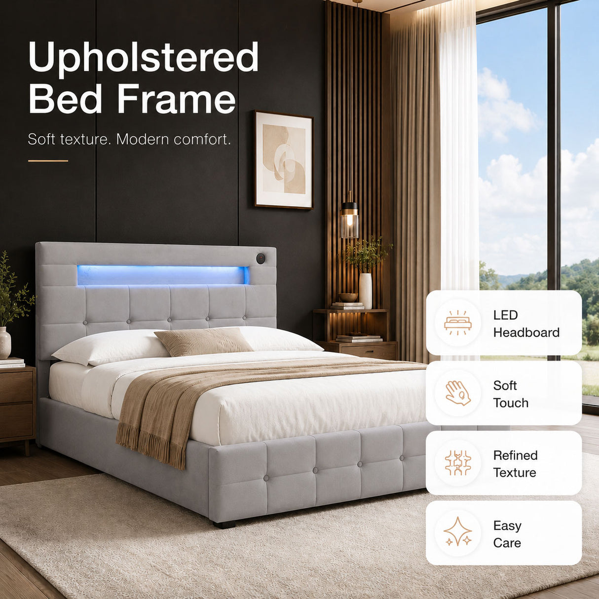 Audreamy Soren Ottoman Bed Grey Velvet Double
