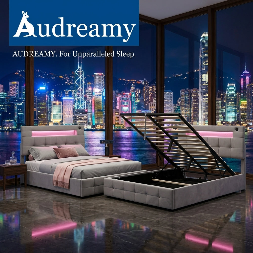 Audreamy Soren Ottoman Bed Grey Velvet Double