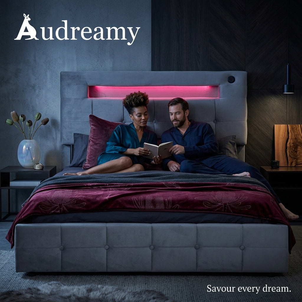 Audreamy Soren Ottoman Bed Grey Velvet Double