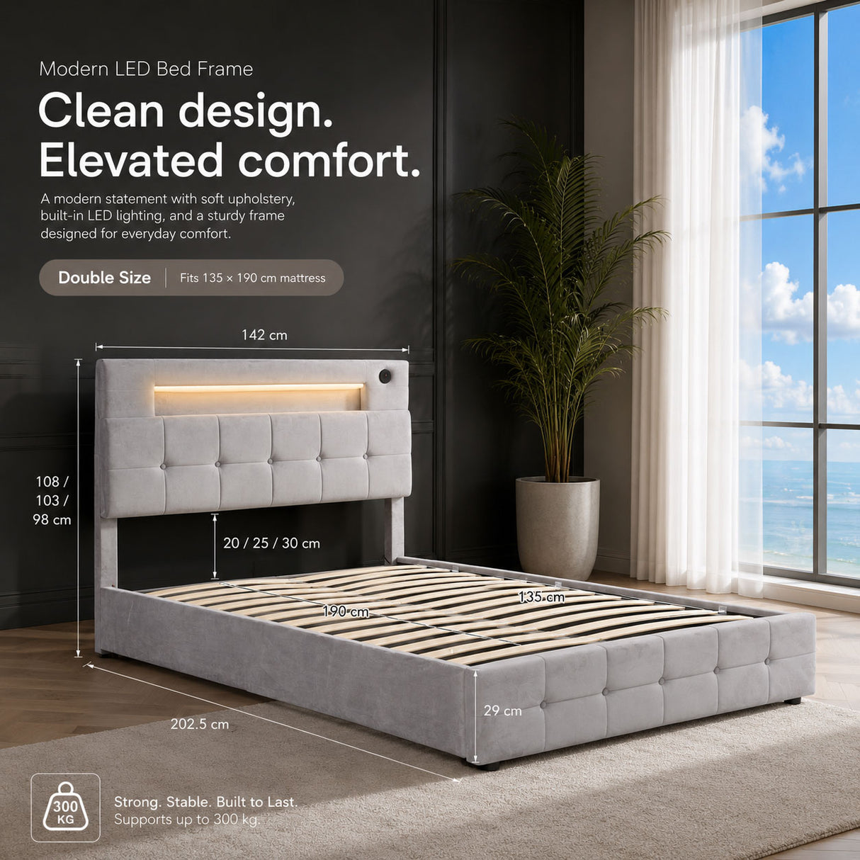 Audreamy Soren Ottoman Bed Grey Velvet Double