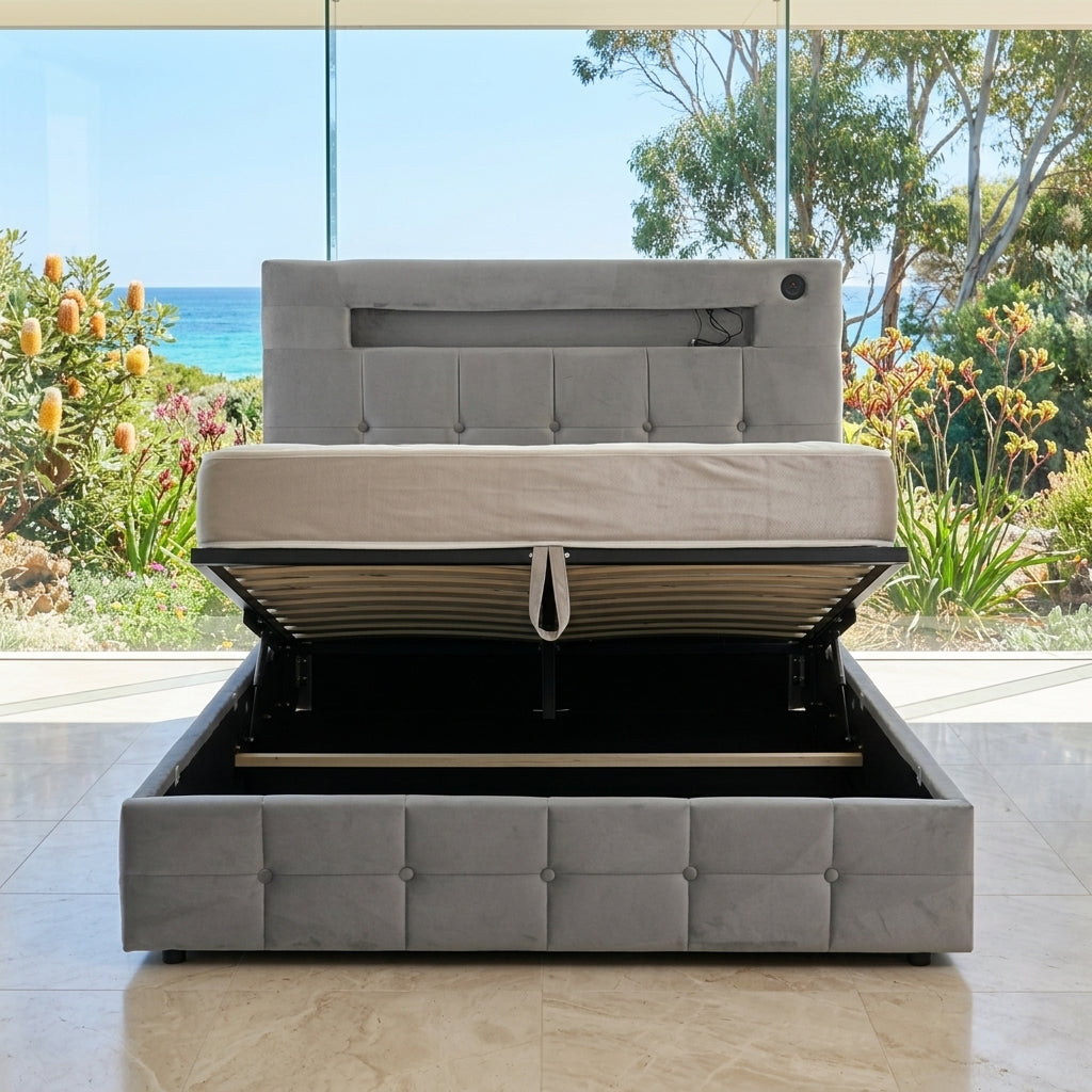 Audreamy Soren Ottoman Bed Grey Velvet Double