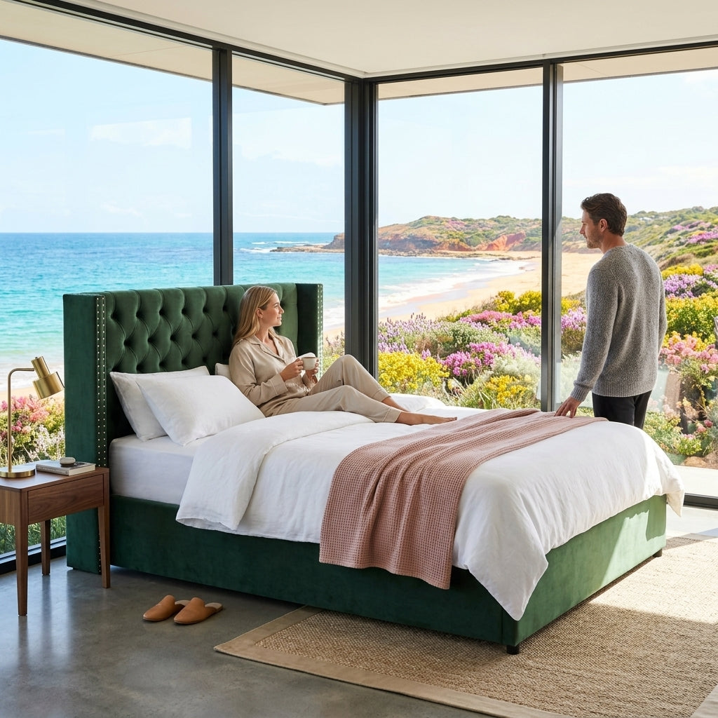 Audreamy Verona Ottoman Bed Green Velvet Double