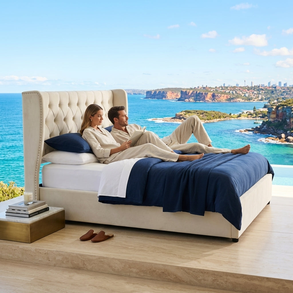 Audreamy Veronana Ottoman Storage Bed Beige Velvet Double