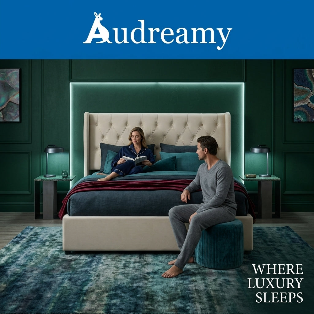 Audreamy Veronana Ottoman Storage Bed Beige Velvet Double