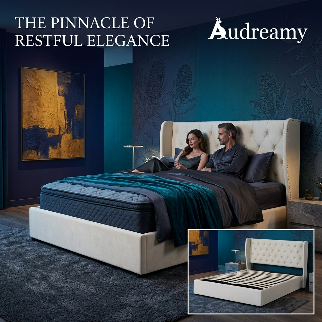 Audreamy Veronana Ottoman Storage Bed Beige Velvet Double