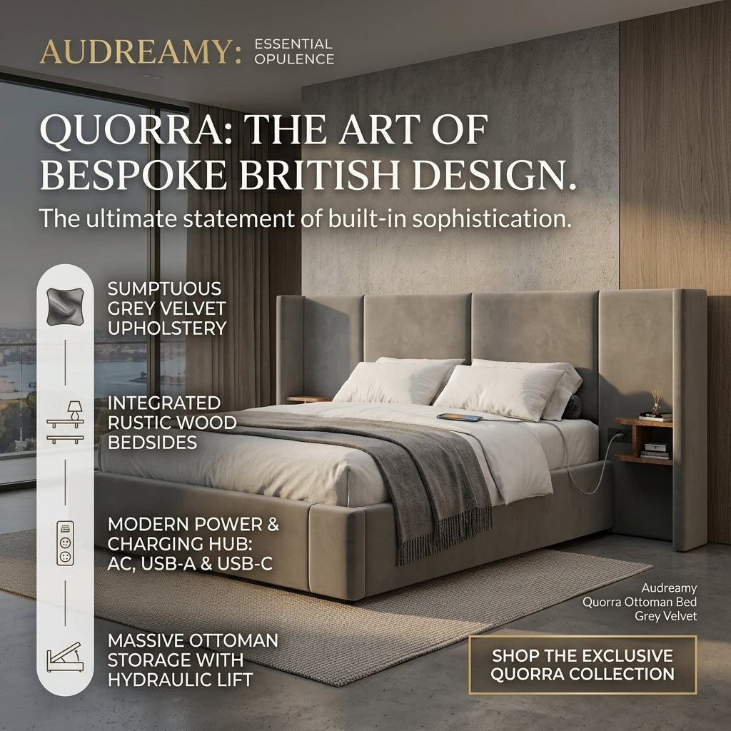 Audreamy Quorra Ottoman Bed Grey Velvet