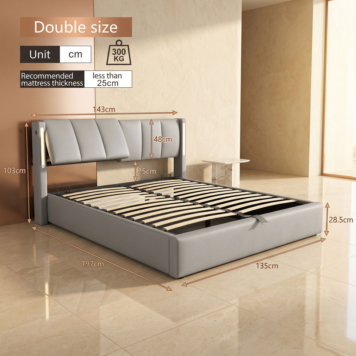 Audreamy Avalon Ottoman Bed Grey PU