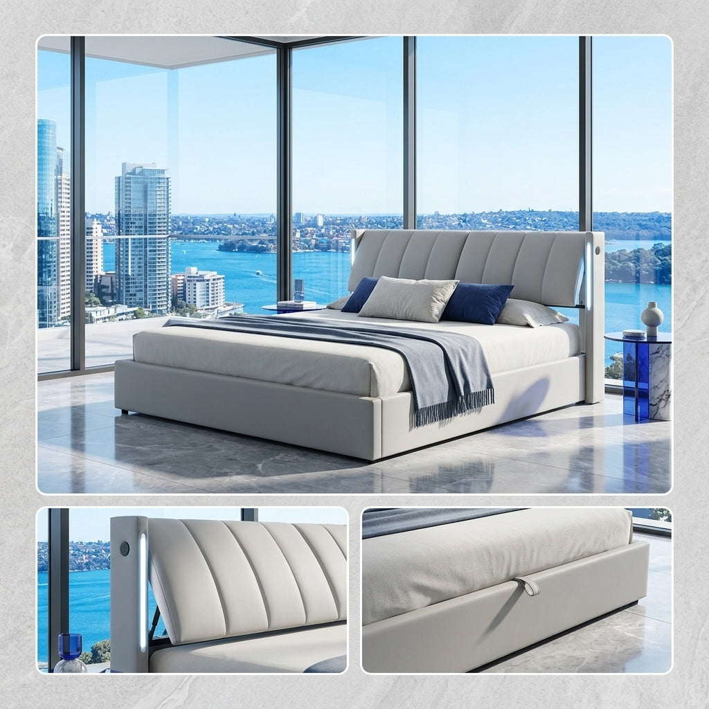 Audreamy Avalon Ottoman Bed Grey PU