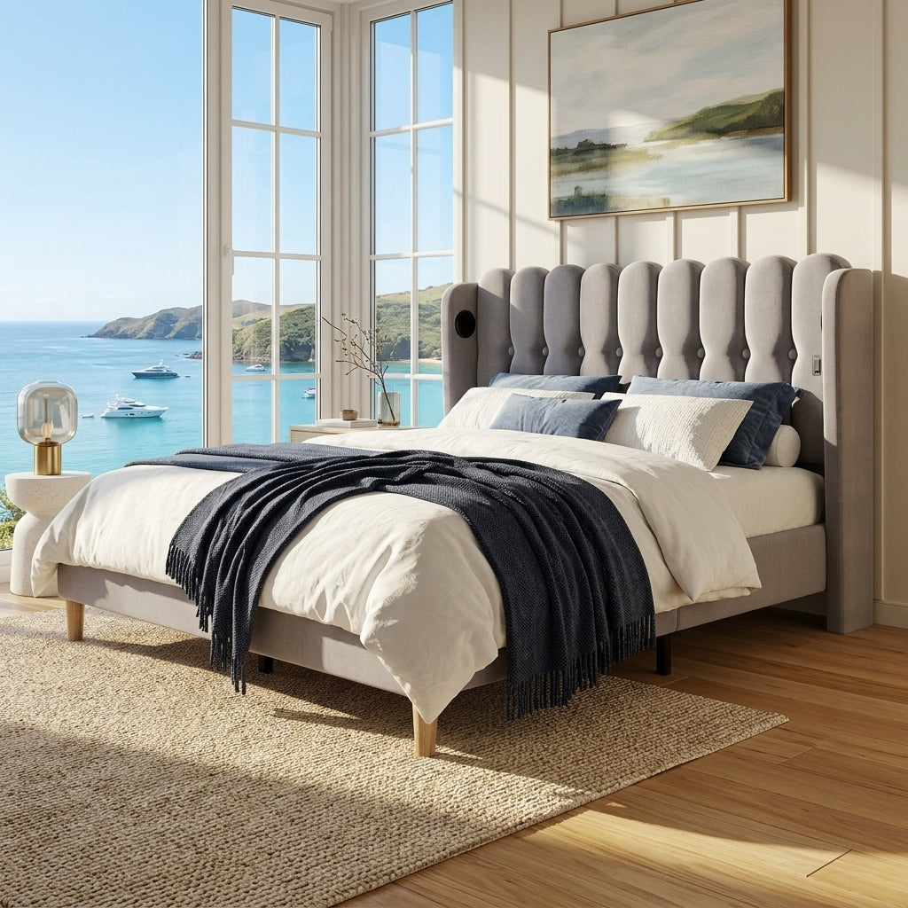 Audreamy Aria Bed Frame Grey Linen