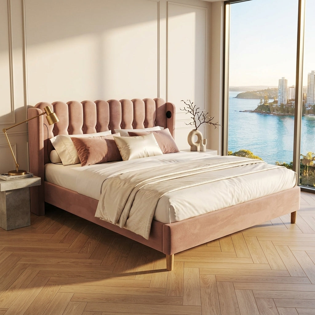 Audreamy Aria Bed Frame Pink Velvet