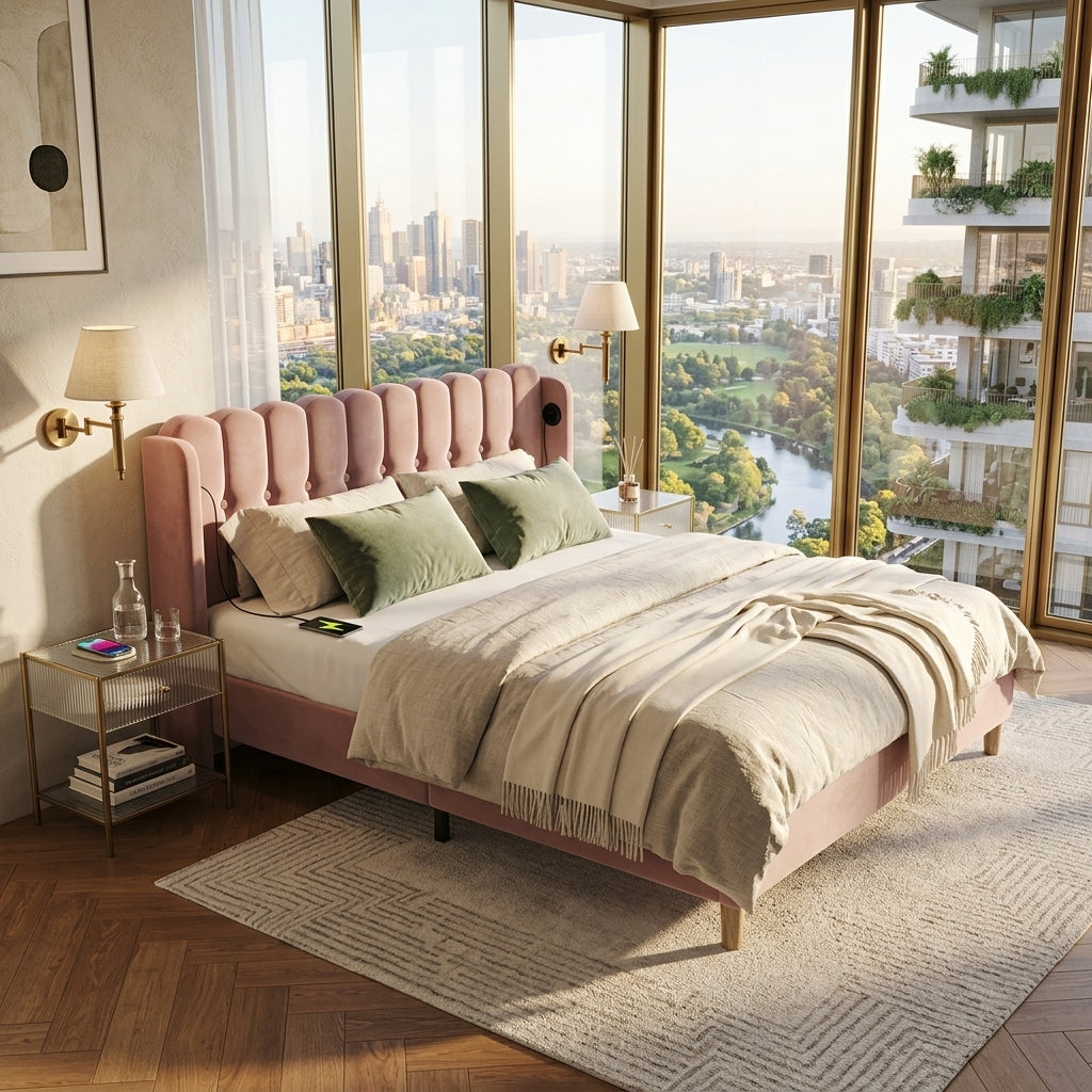 Audreamy Aria Bed Frame Pink Velvet