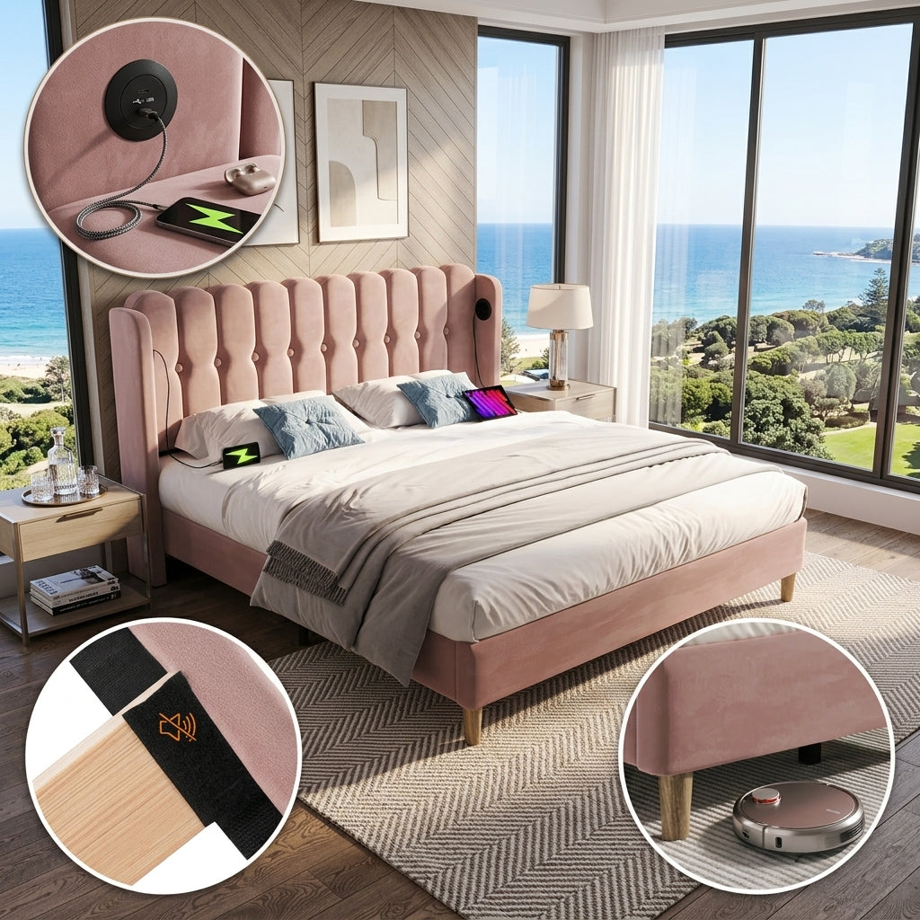 Audreamy Aria Bed Frame Pink Velvet