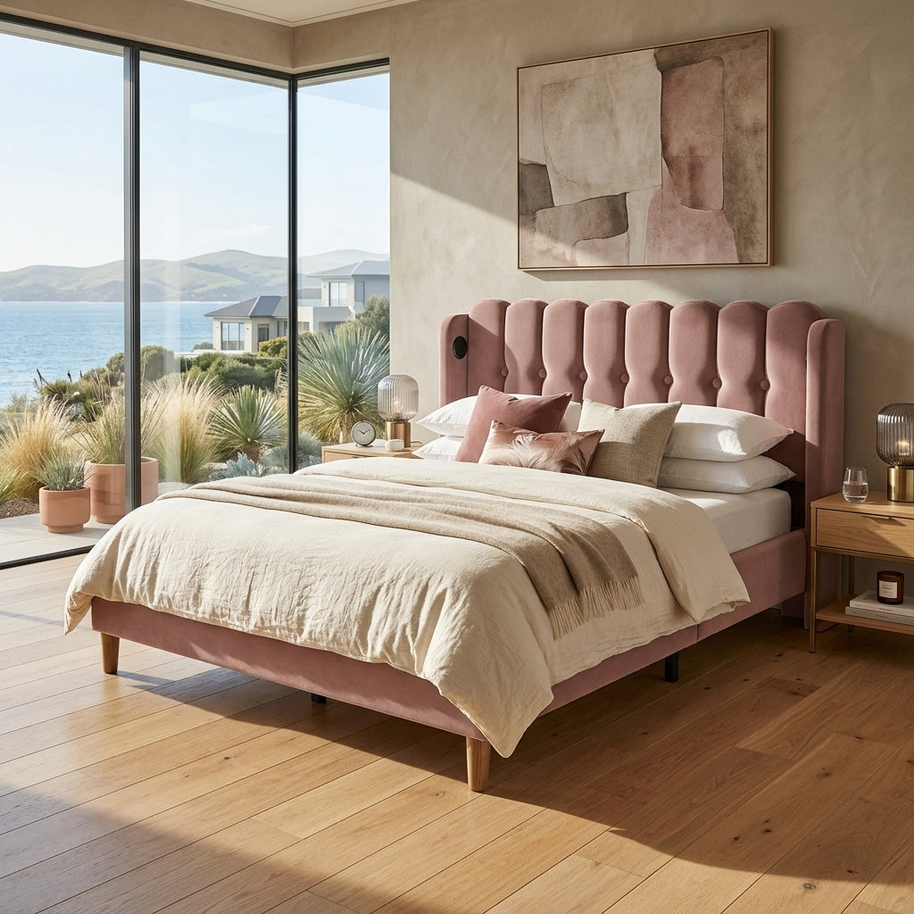 Audreamy Aria Bed Frame Pink Velvet