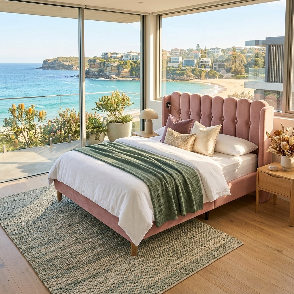 Audreamy Aria Bed Frame Pink Velvet