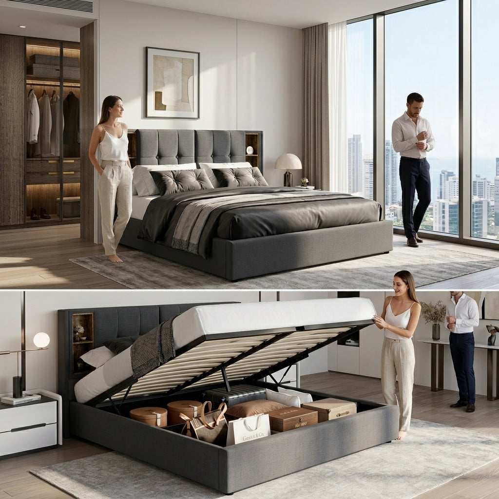 Audreamy Vertex Ottoman Bed Grey Linen
