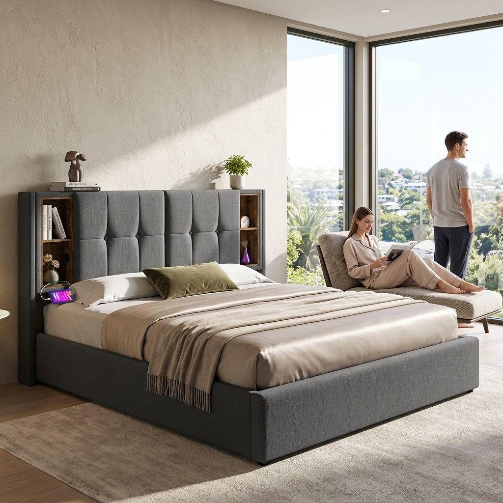 Audreamy Vertex Ottoman Bed Grey Linen
