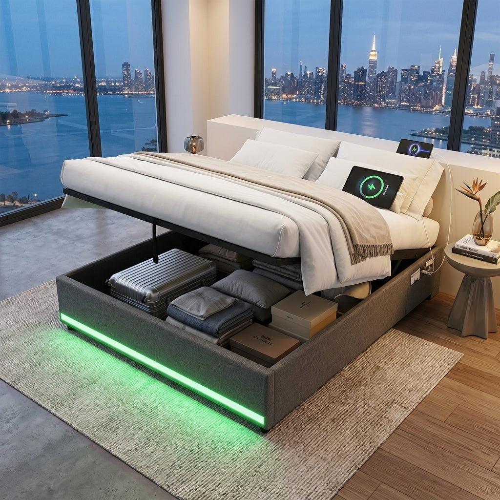 Ottoman Bed Grey Linen