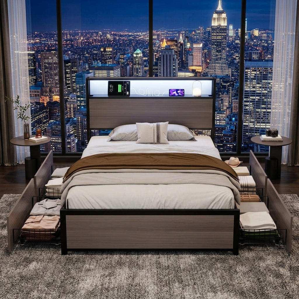 Audreamy Metal Bed Multifunctional bed Grey