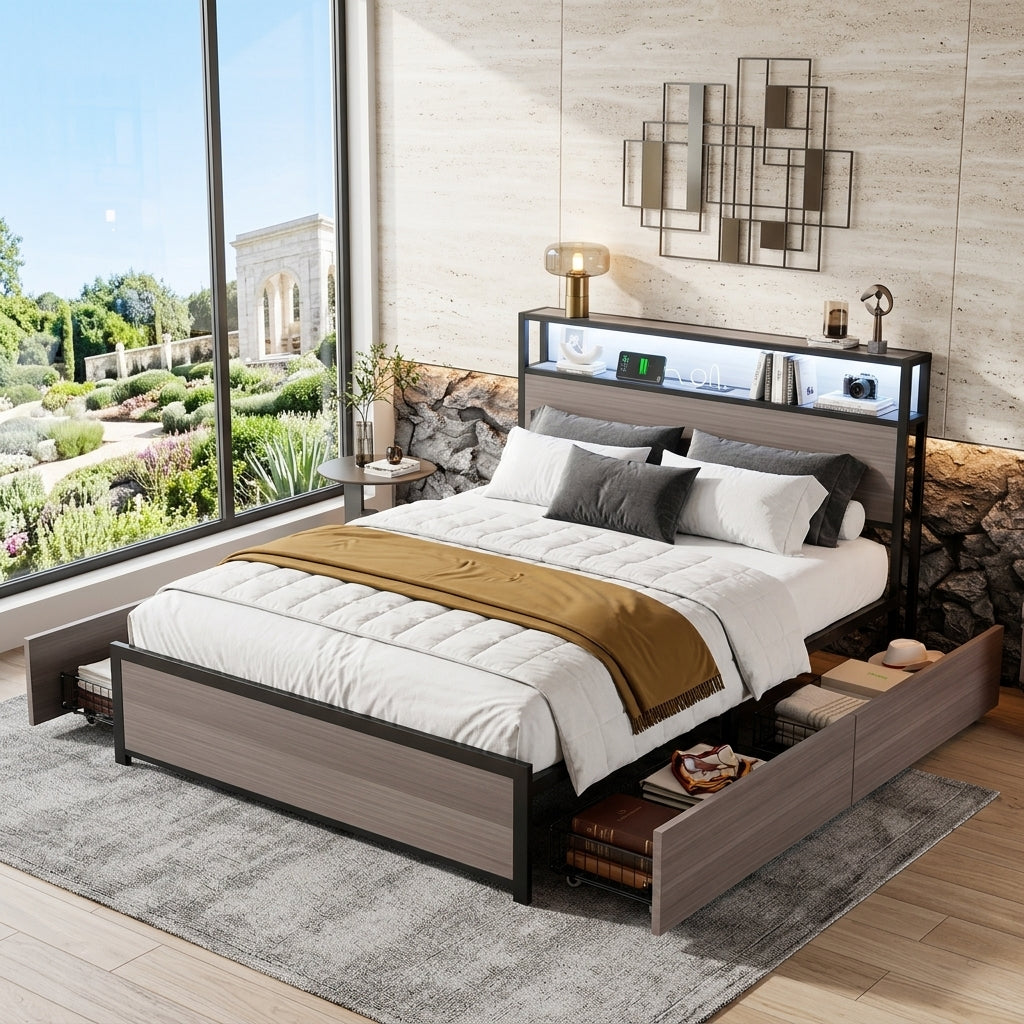 Audreamy Metal Bed Multifunctional bed Grey