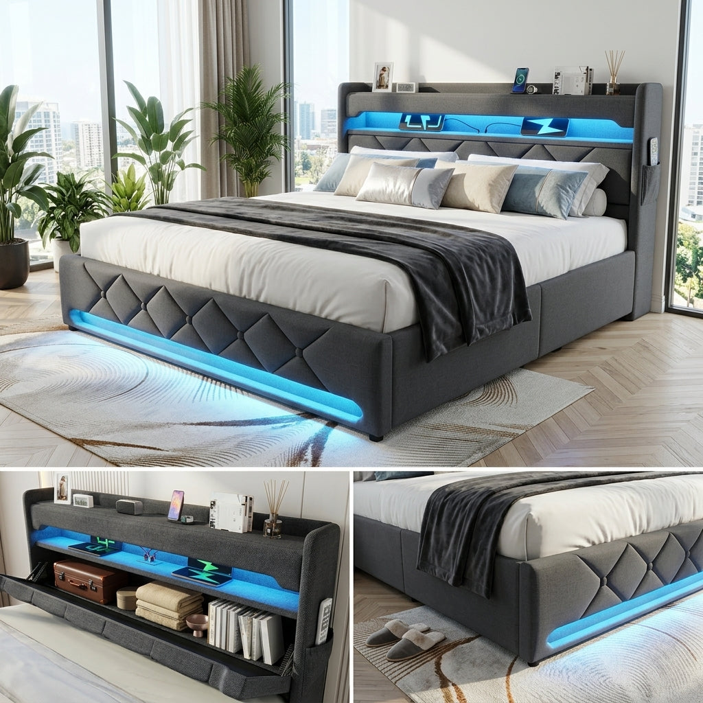 Audreamy Lancaster Ottoman Bed Grey Linen