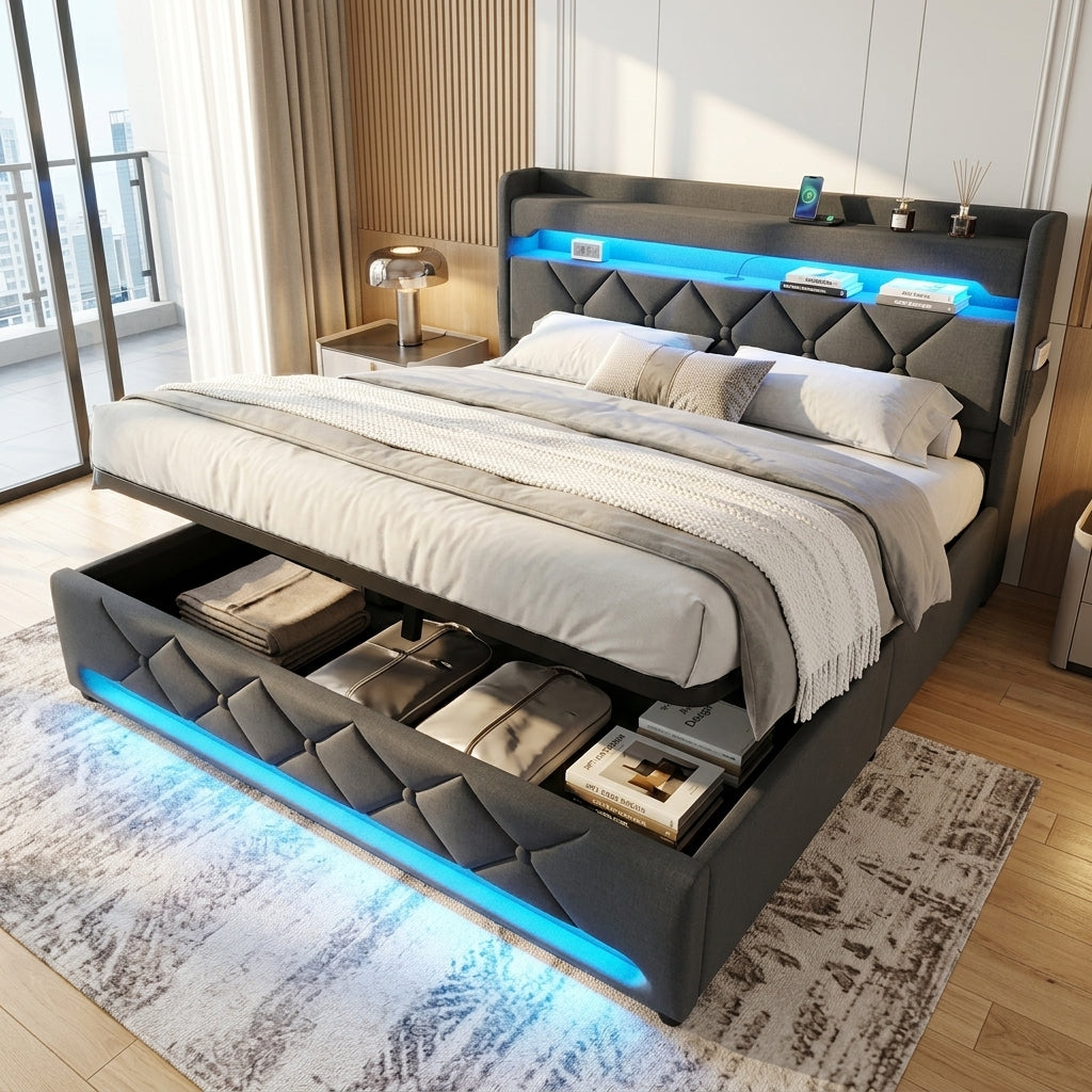 Audreamy Lancaster Ottoman Bed Grey Linen