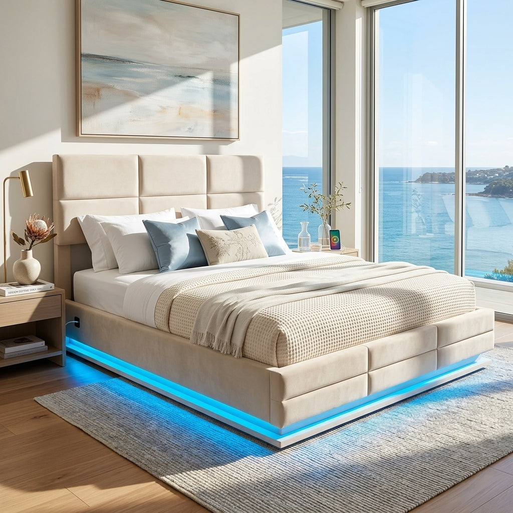 Audreamy Orion Ottoman Bed Beige Velvet