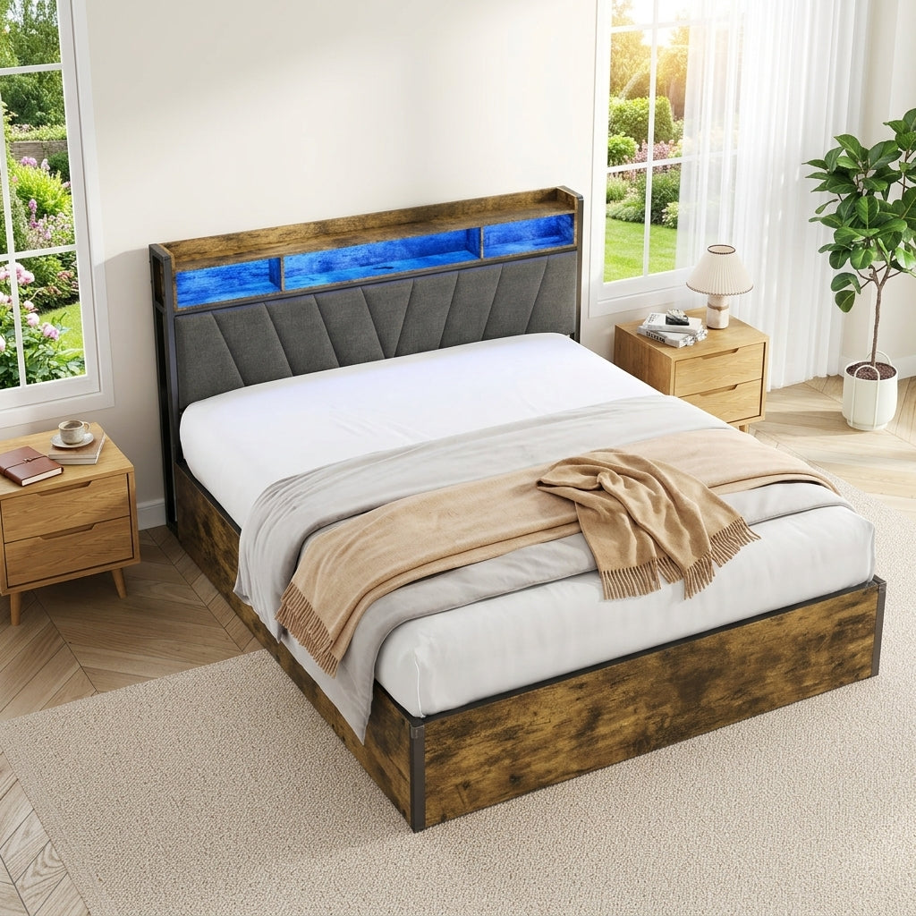 Bed Frame with Hydraulic Storage, Ottoman Bed Black