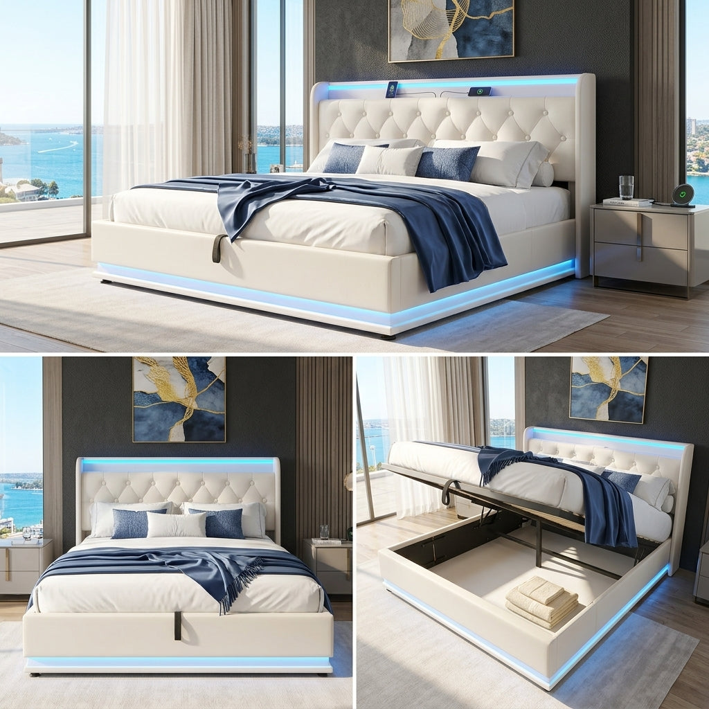 Audreamy Halo Ottoman Bed White PU