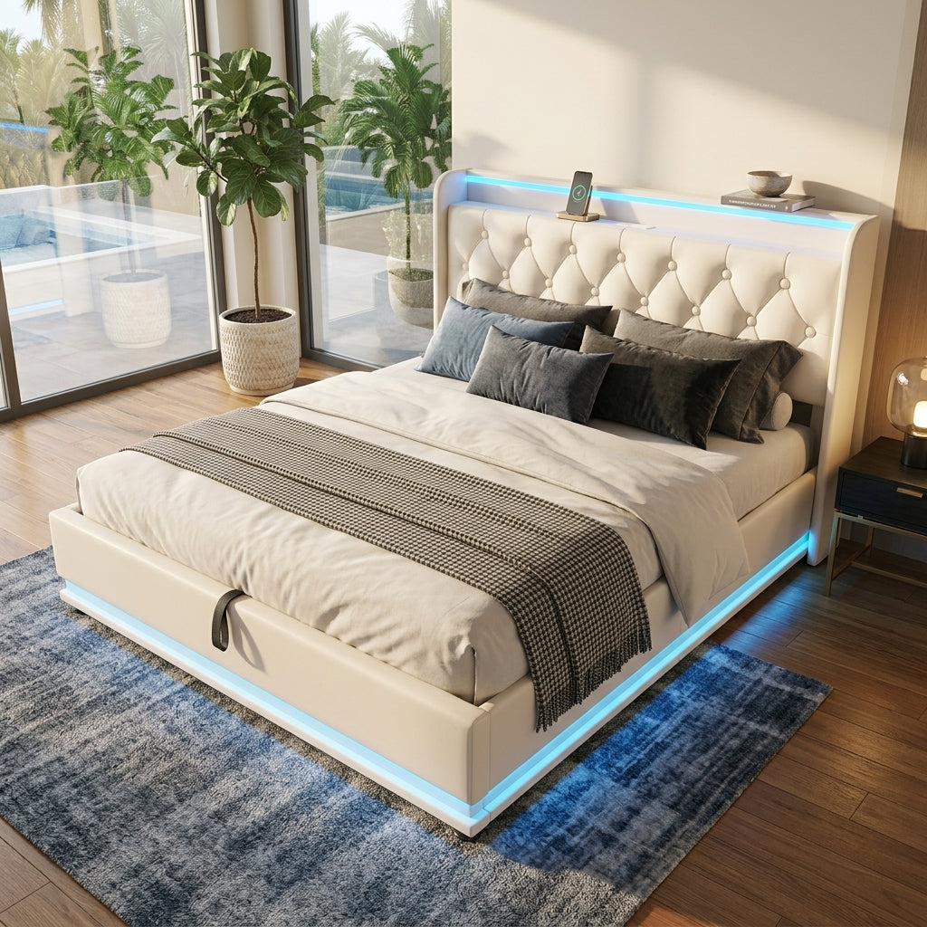 Audreamy Halo Ottoman Bed White PU