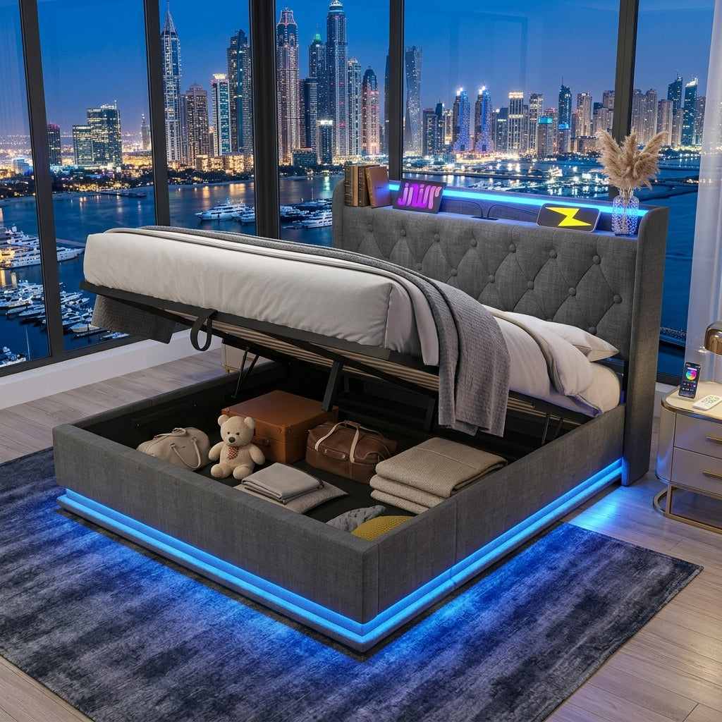 Audreamy Halo Ottoman Bed Grey Linen