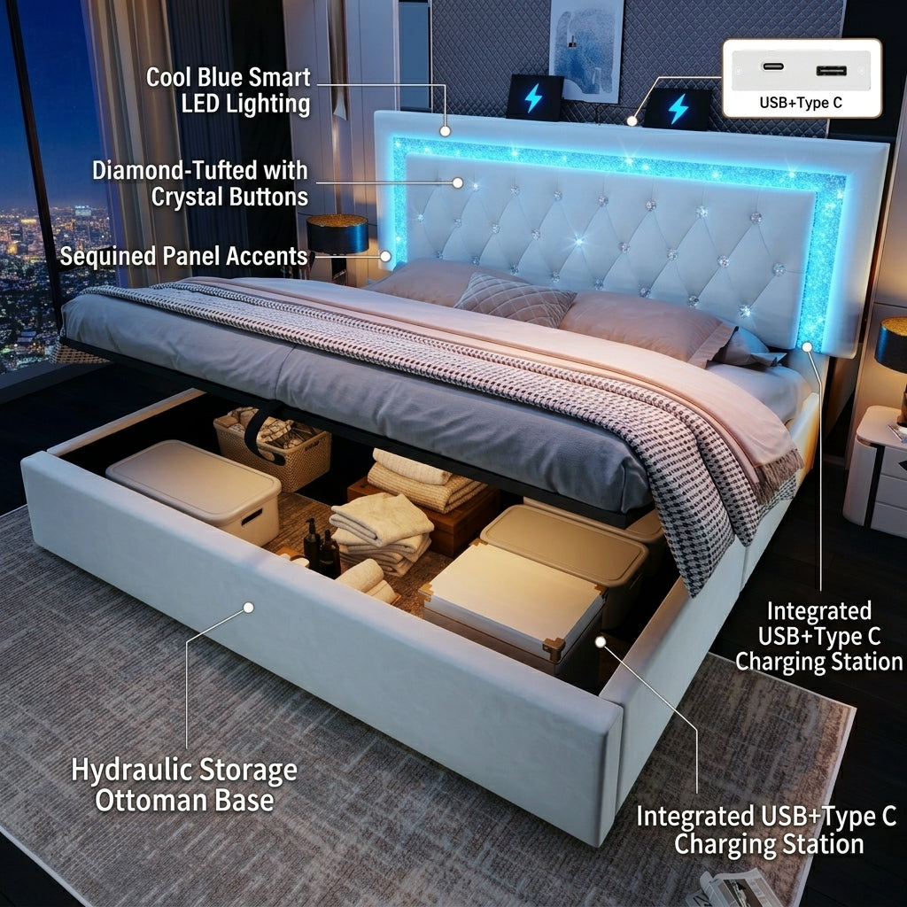 Audreamy Orionis Ottoman Bed Beige Velvet