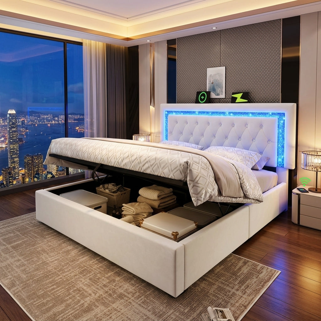 Audreamy Orionis Ottoman Bed Beige Velvet