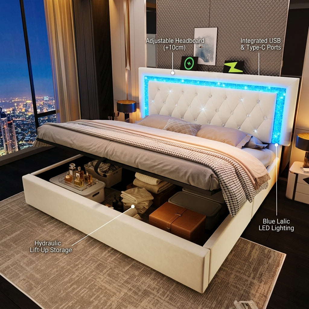 Audreamy Orionis Ottoman Bed Beige Velvet