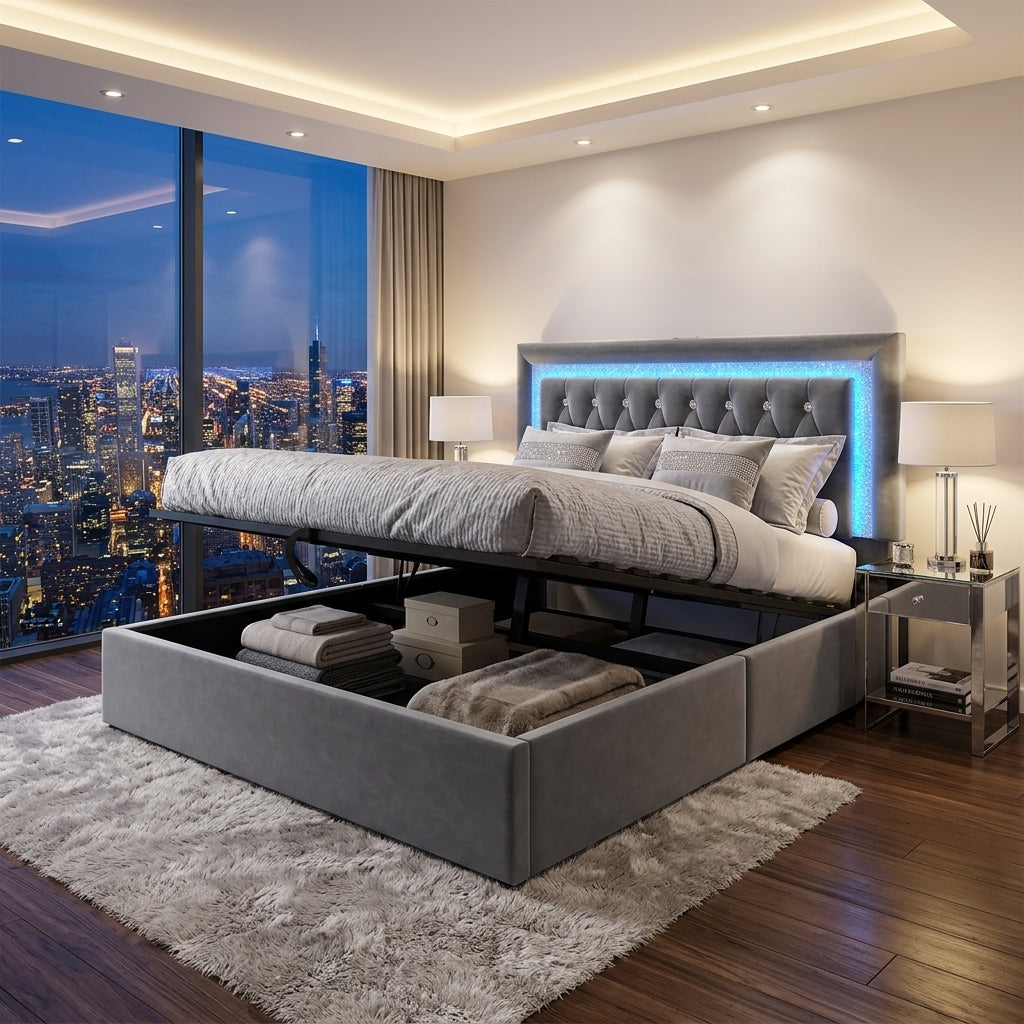 Audreamy Orionis Ottoman Bed Grey Velvet