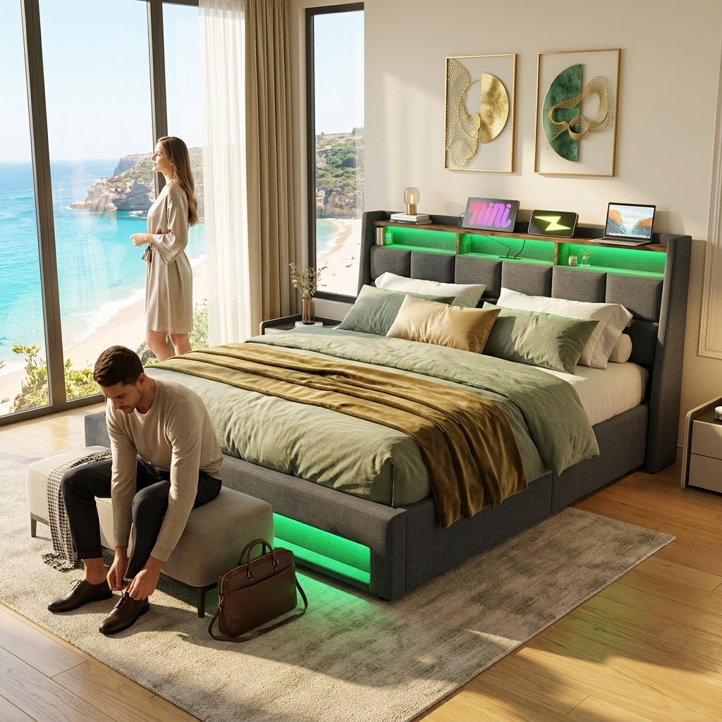 Audreamy Neo Ottoman Bed Grey Linen