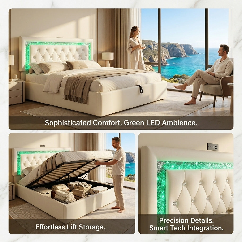 Audreamy Orionis Ottoman Bed Beige Velvet