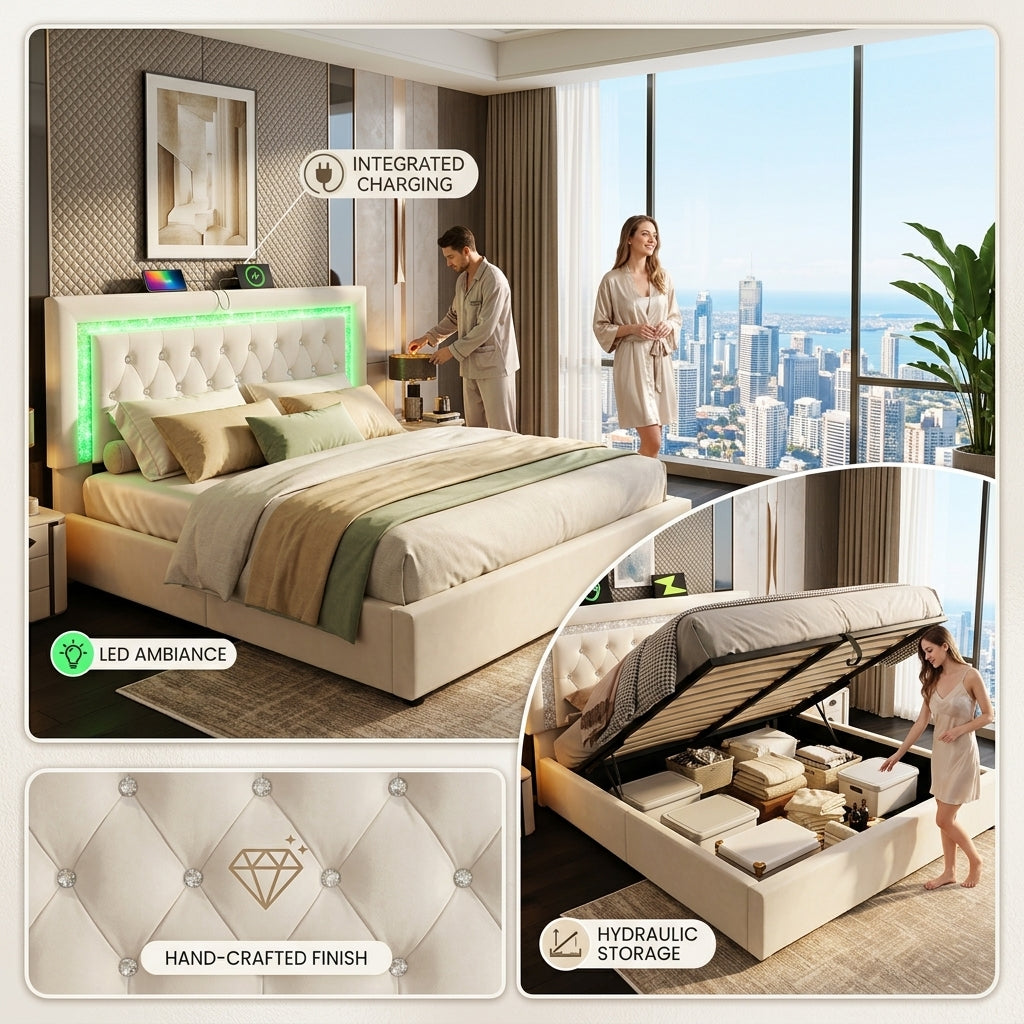 Audreamy Orionis Ottoman Bed Beige Velvet