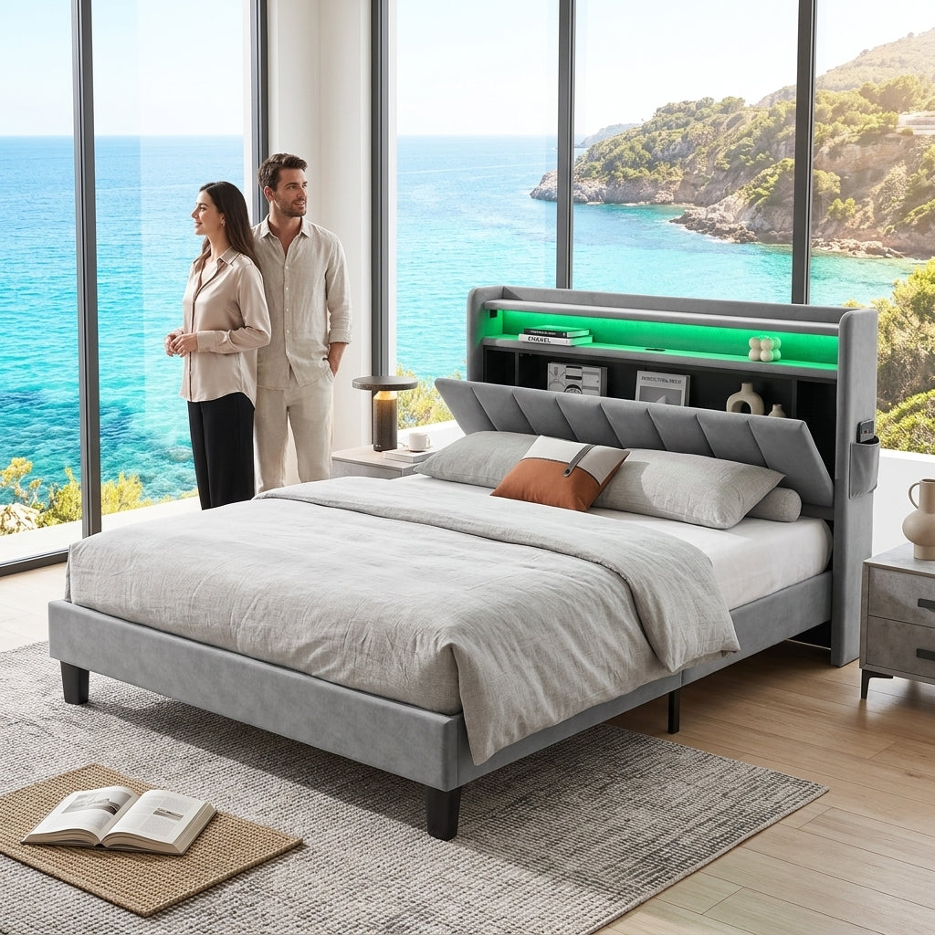 Upholstered Bed Bed Frame Grey Velvet